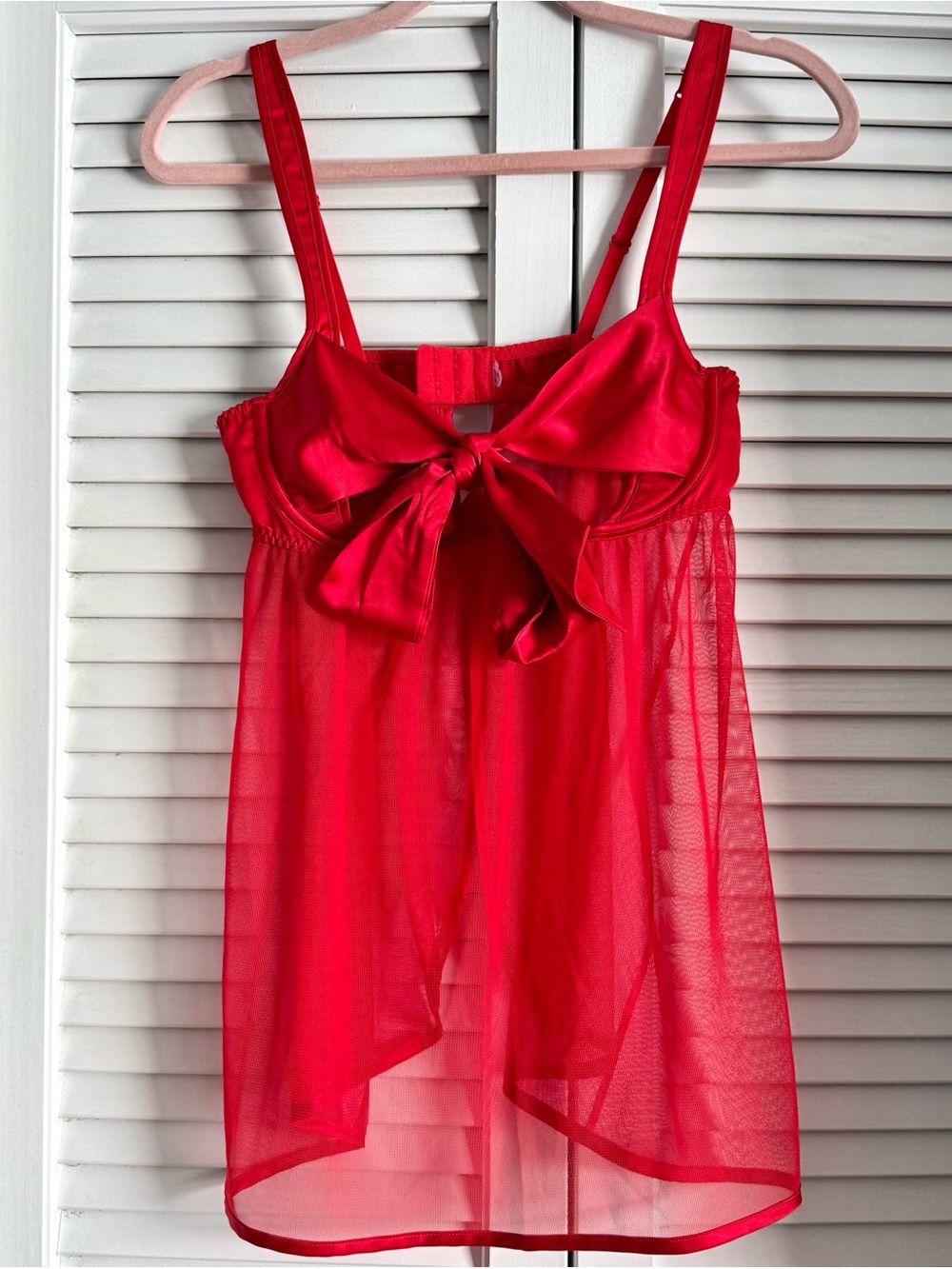Red Sheer Bow Babydoll Lingerie Top